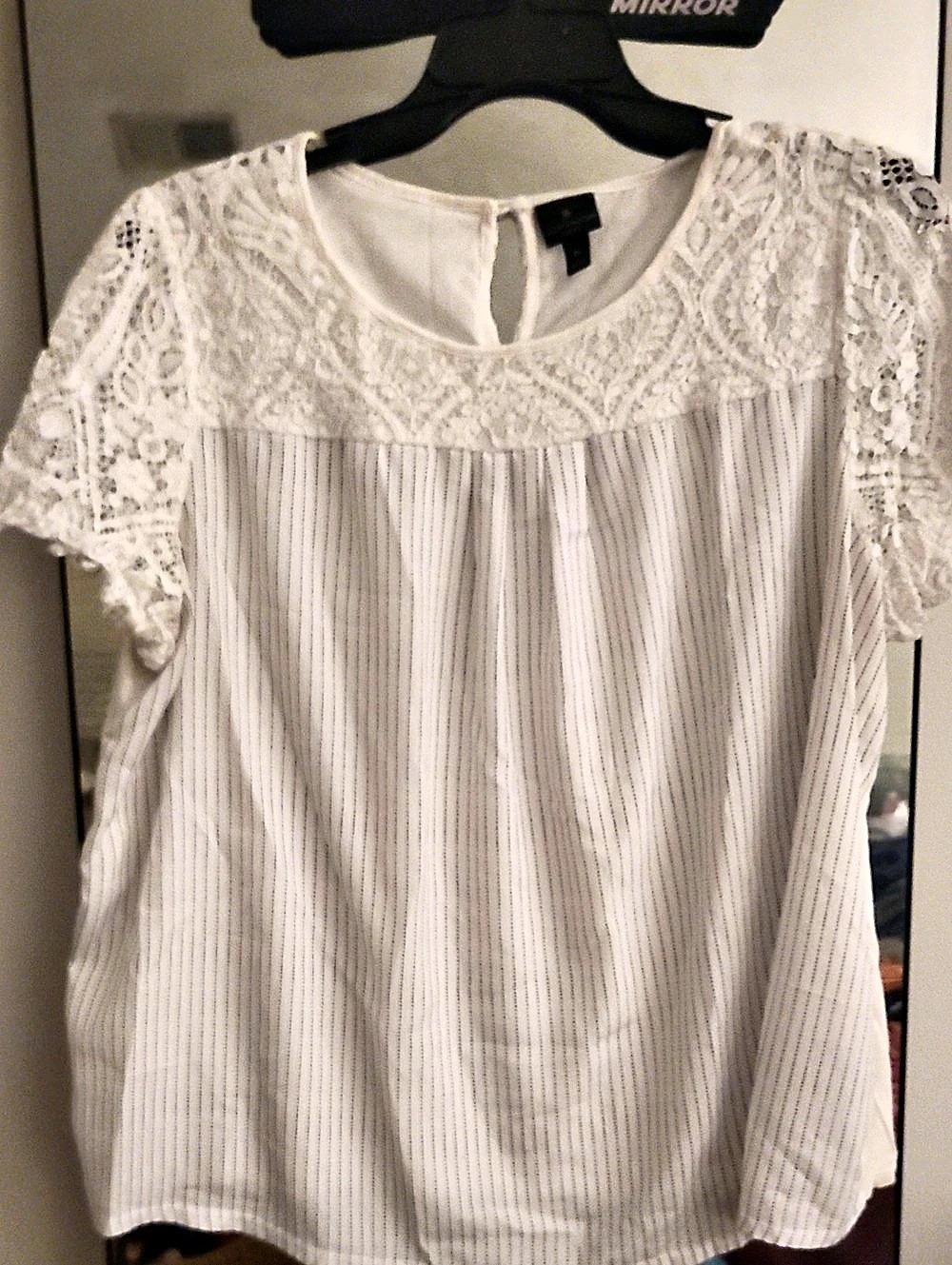 Worthington White Striped Lace Sleeve Blouse Size 2X